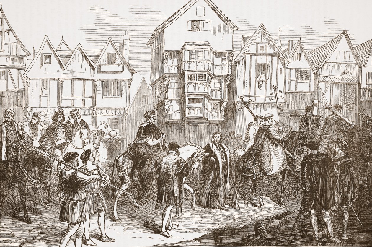 Wolseyn kulkue Westminster Halliin, kuvitus James Aitken Wylien (1808-1890) teoksesta The History of Protestantism, pub. 1878 tekijältä English School