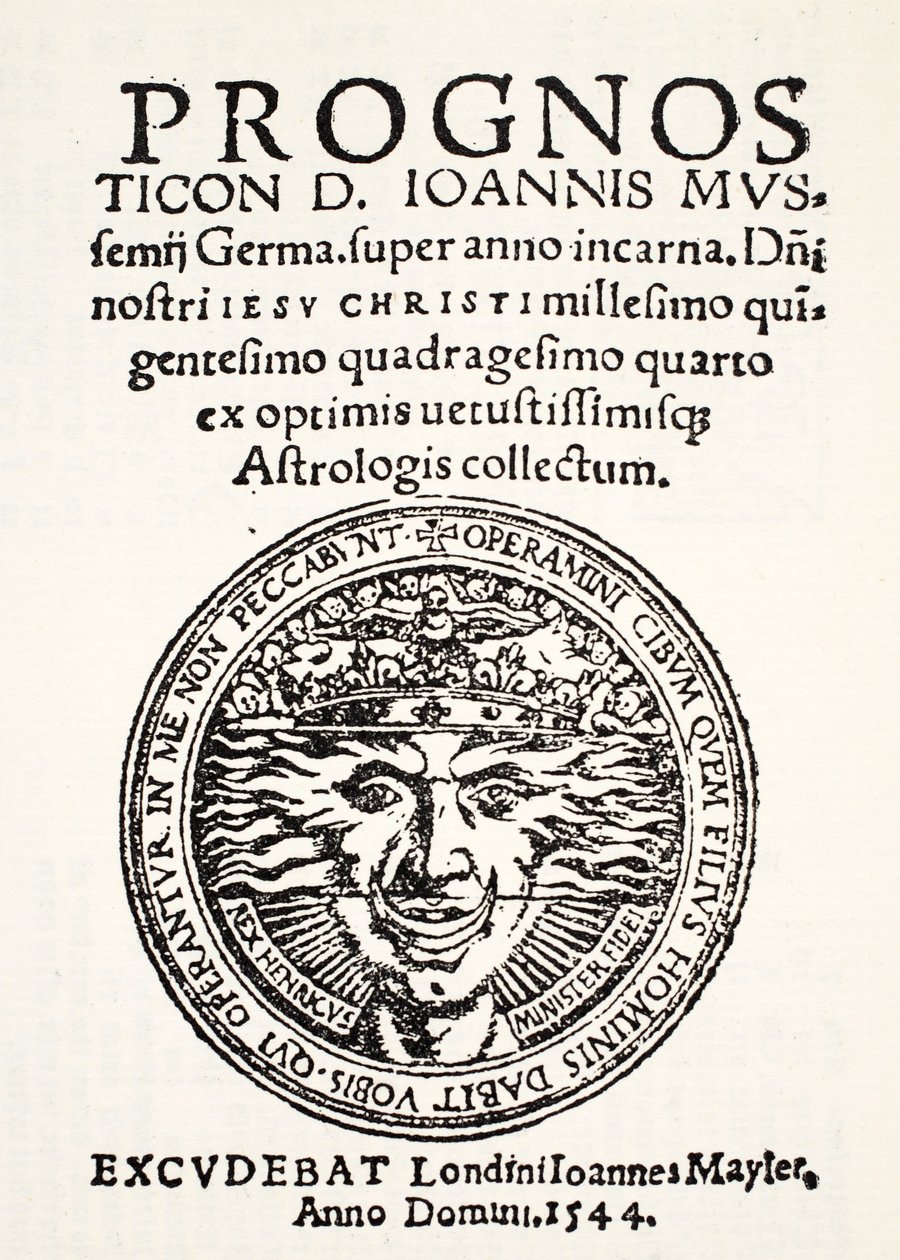 Ennuste vuodelle 1544, kirjoittanut Jo. Mussemius, painanut J. Mayler, 1544 tekijältä English School