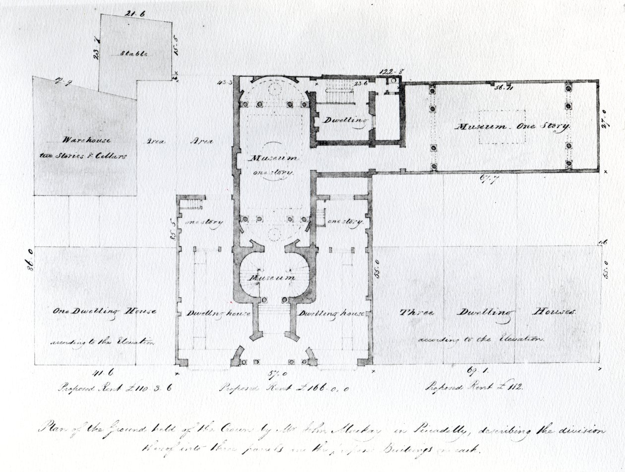 Ehdotettu pohjapiirros Egyptin Hallille, Picadilly, 1810 (muste paperille) tekijältä English School
