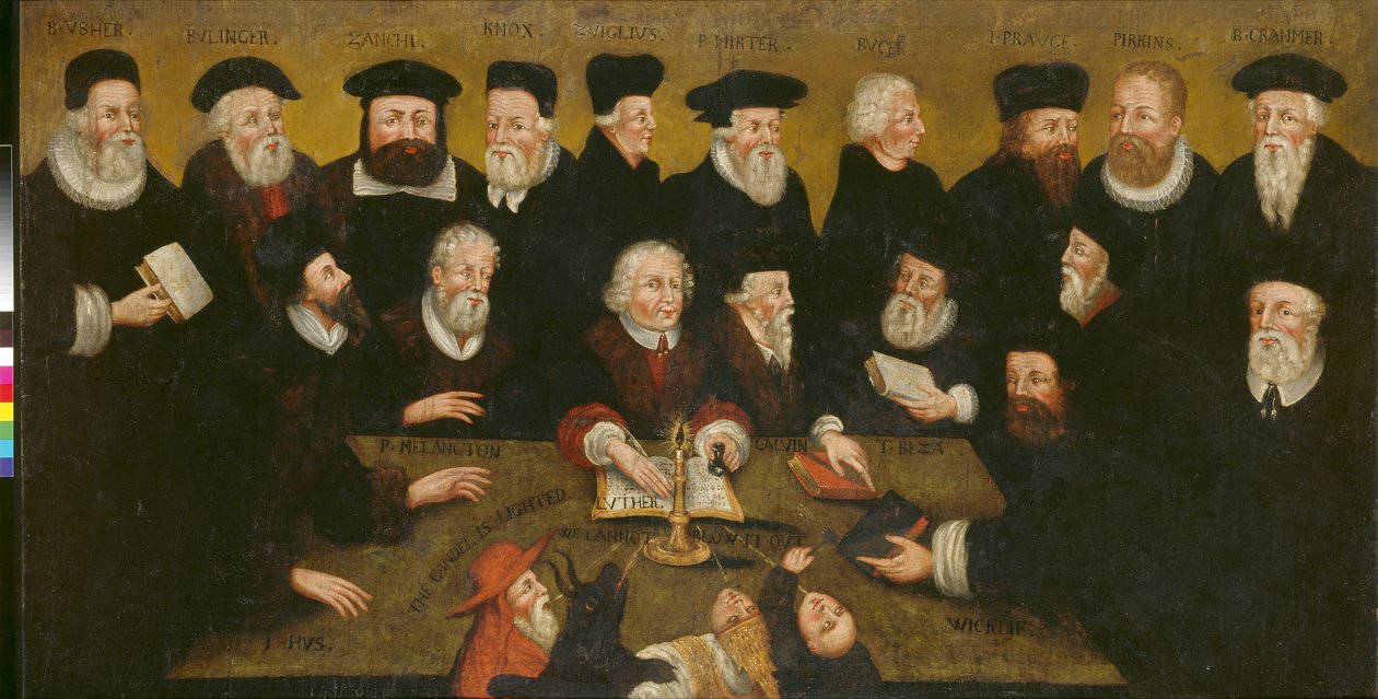 Protestanttiset uskonpuhdistajat, n. 1654 (öljy paneelille) tekijältä English School