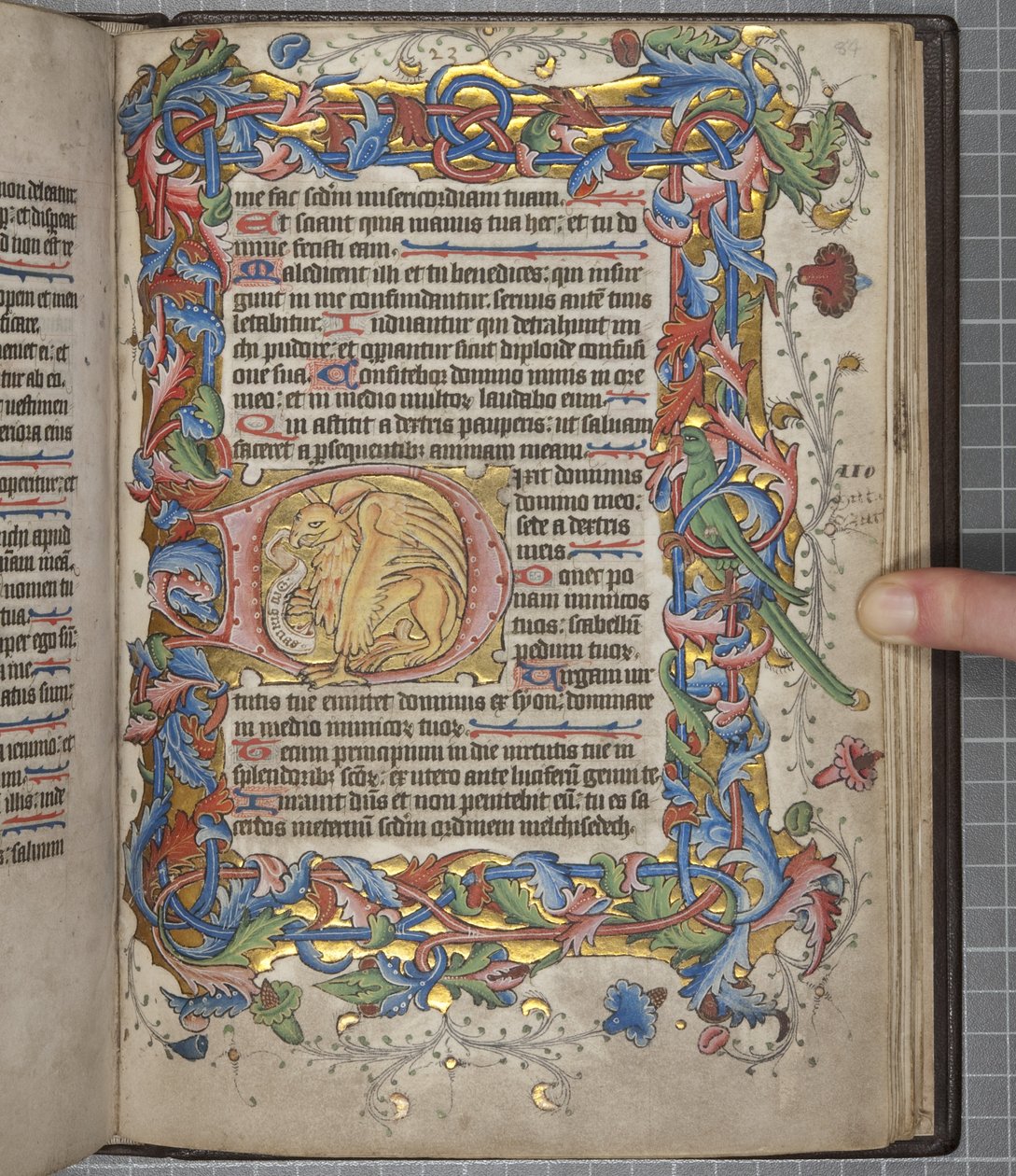 Psalteri ja Sarumin käyttökalenteri, Fol 82 recto, n. 1425-1475 (mustetta, maalia ja kultaa velumilla) tekijältä English School