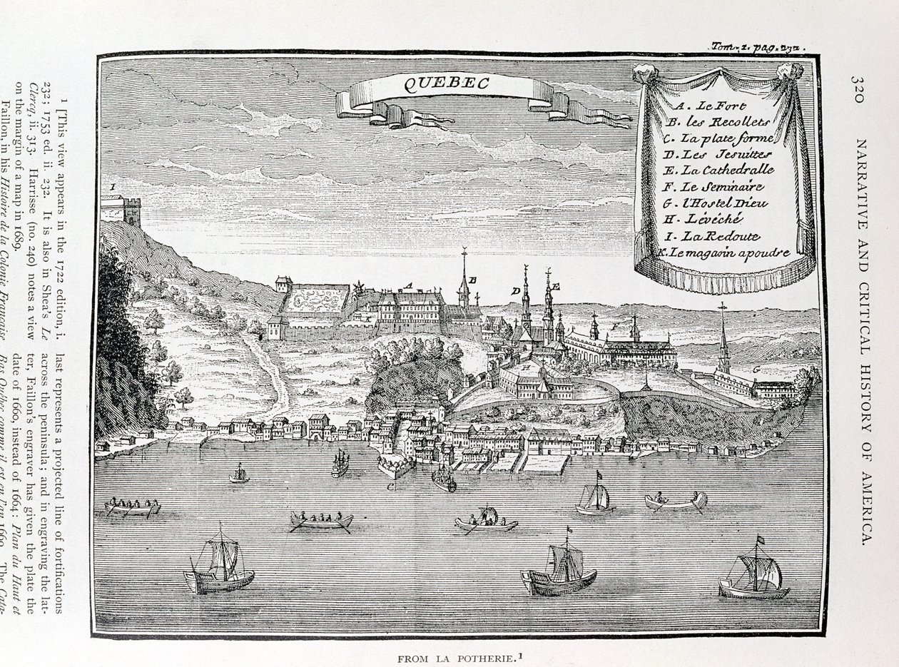 Quebec, La Potherien (1663-1736) jälkeen, esimerkki kirjan "Narrative and Critical History of America" IV osasta, 1886 tekijältä English School