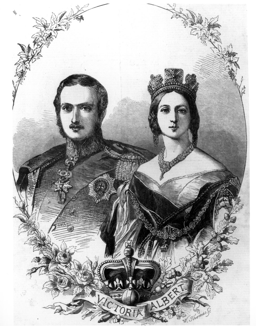 Kuningatar Victoria (1819-1901) ja prinssi Albert (1819-61), W. Thomasin kaiverrus, 1844 tekijältä English School