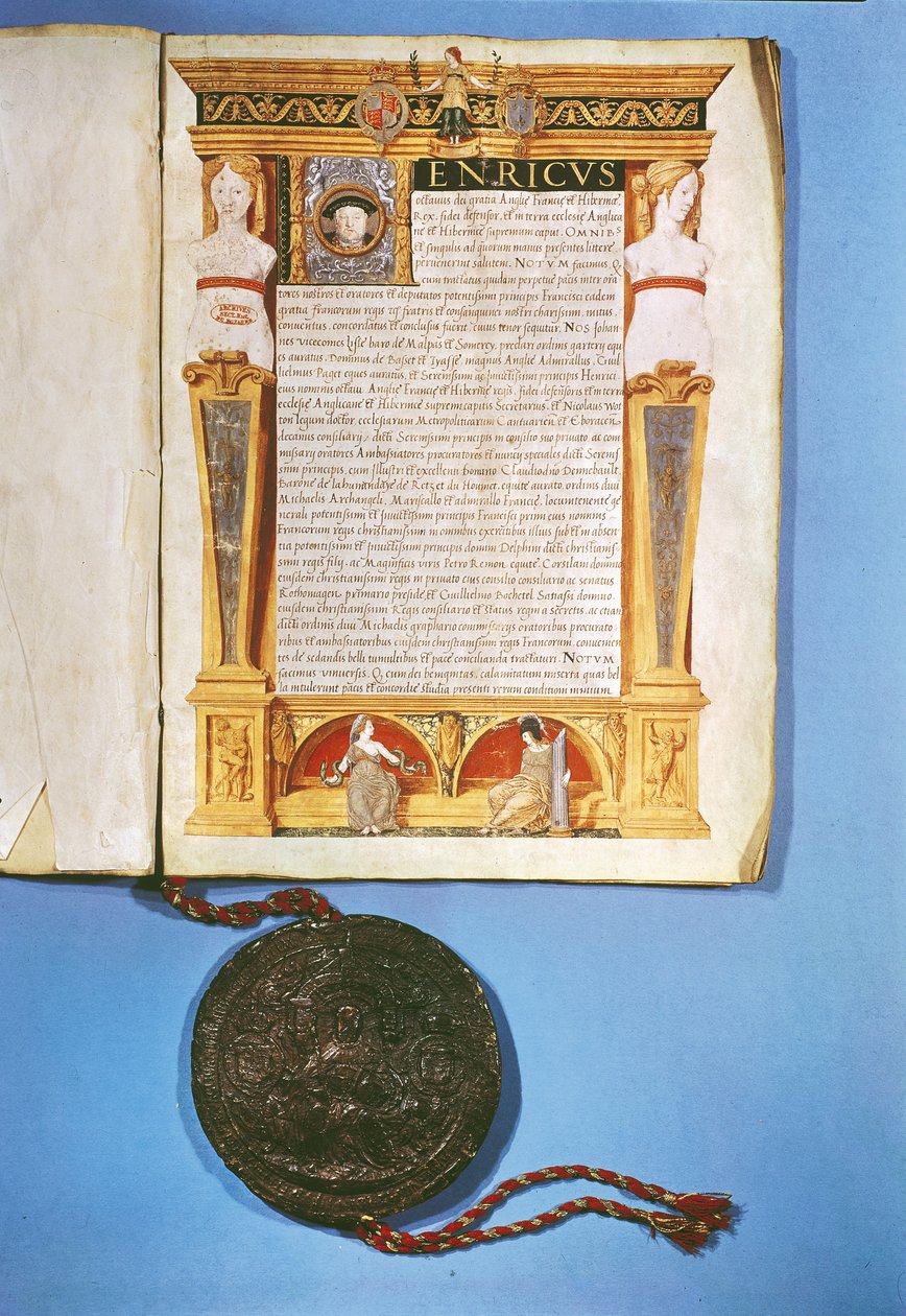 Henrik VIII (1491-1547) ratifioi Ardresin sopimuksen 17. heinäkuuta 1546 tekijältä English School