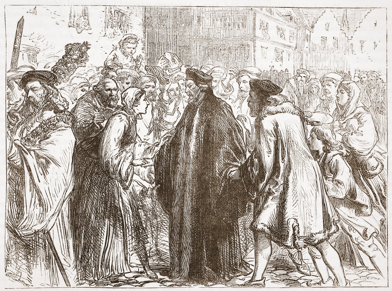 John Hussin vastaanotto Nürnbergissä, kuvitus James Aitken Wylien (1808-1890) teoksesta The History of Protestantism, pub. 1878 tekijältä English School