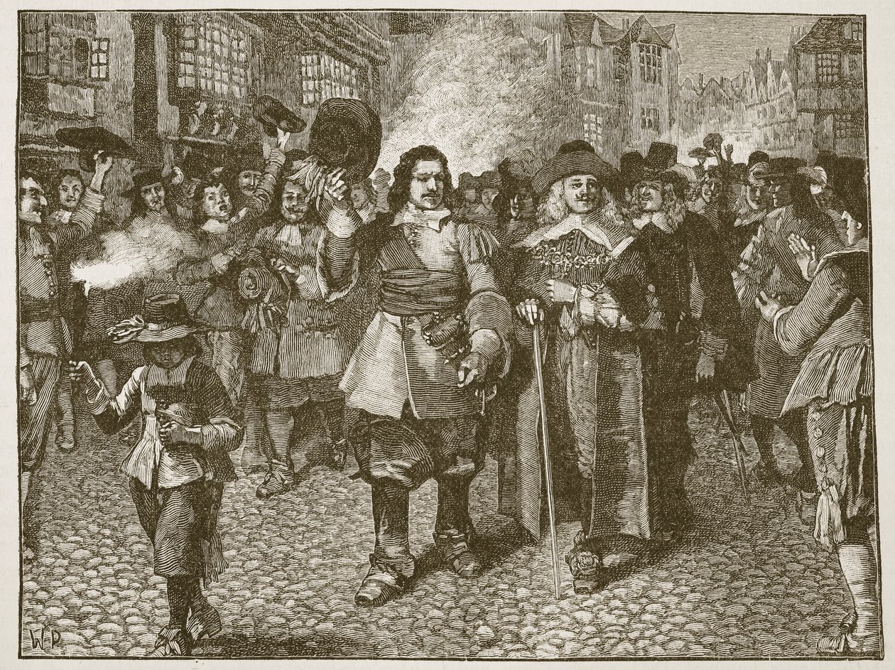 Monckin vastaanotto Lontoon Cityssä, kuvitus Cassells Illustrated History of Englandista (seepiakuva) tekijältä English School