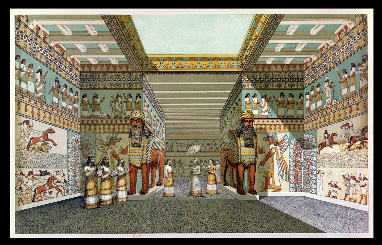 Assyrialaisen palatsin salin jälleenrakennus, Austen Henry Layardin (1817-94) löytöistä Niniven ja Babylonin raunioilla tekijältä English School