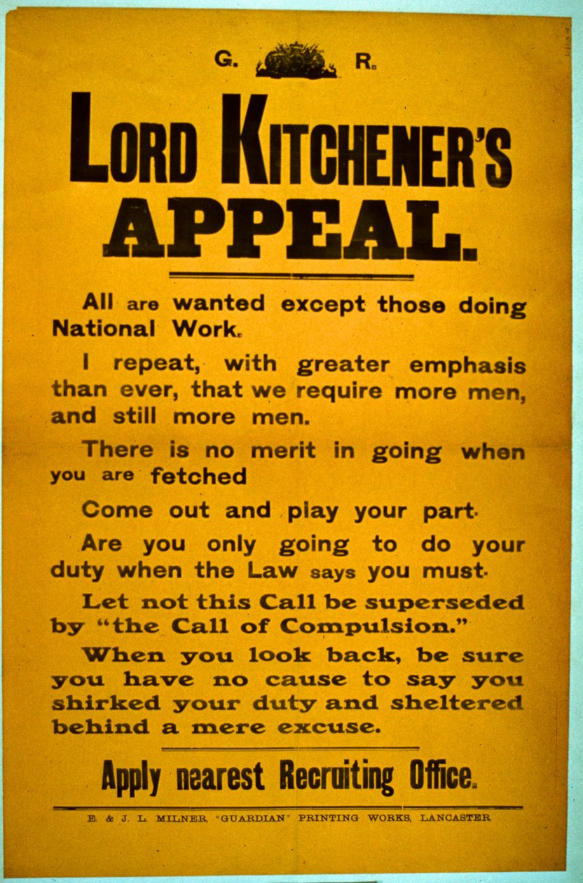 Rekrytointijuliste - Lord Kitcheners Appeal, 1914-18 tekijältä English School