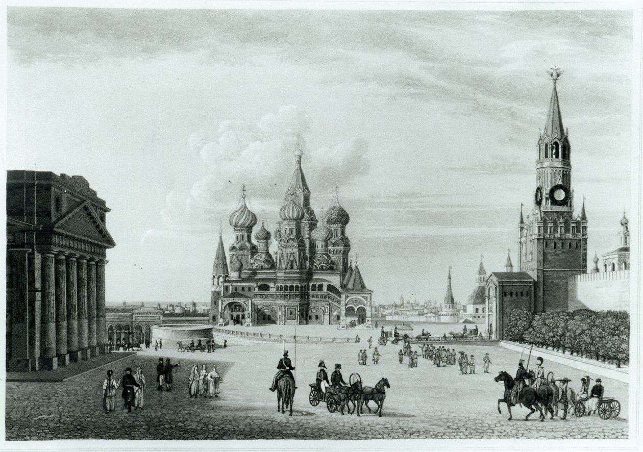 Punainen tori, Moskova, Robert Lyallin teoksesta The Character of the Russians and a Detailed History of Muscovy, julkaistu 1823 tekijältä English School