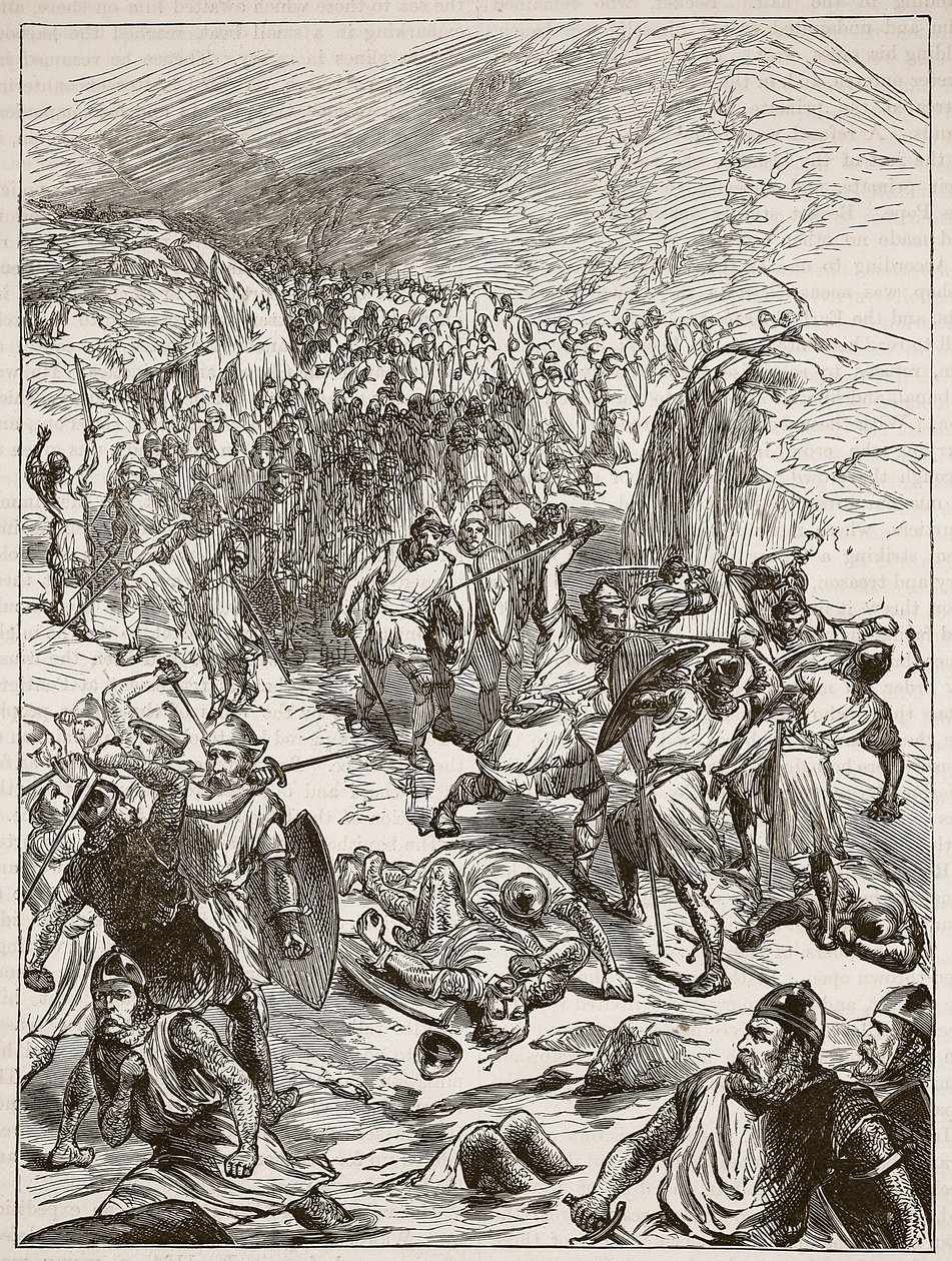 Englantilaisten karkotus Corwenissa, kuvitus Cassells Illustrated History of Englandista (seepiakuva) tekijältä English School