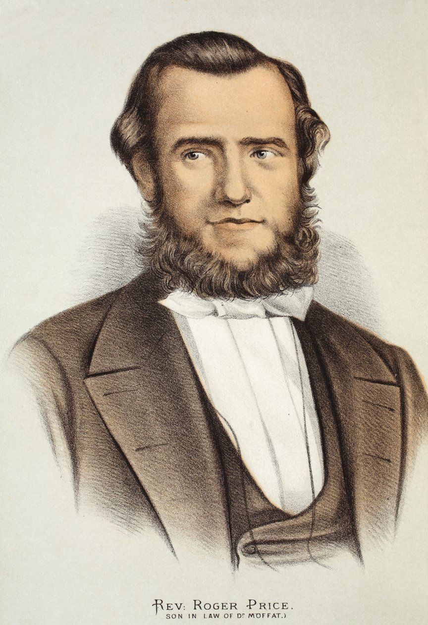 Pastori Roger Price, kuvitus J. Ewing Richien David Livingstonen elämän ja löytöjen kuvapainoksesta, pub. kirjoittanut A. Fullarton & Co., 1876 tekijältä English School