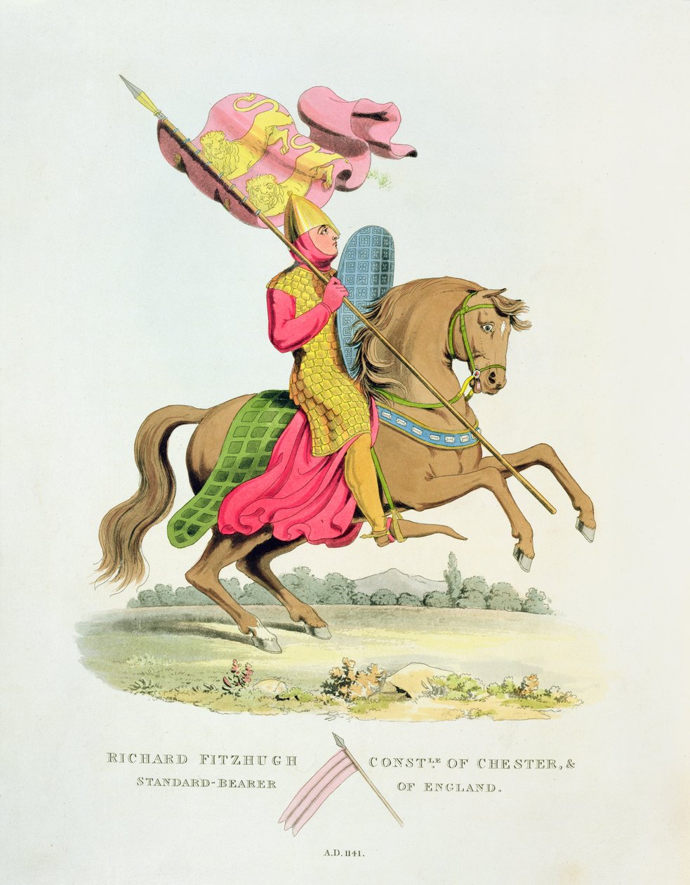 Richard Fitzhugh, Chesterin konstaapeli ja Englannin lipunkantaja, 1141, Samuel Rush Meyrickin Ancient Armourista, 1824 tekijältä English School