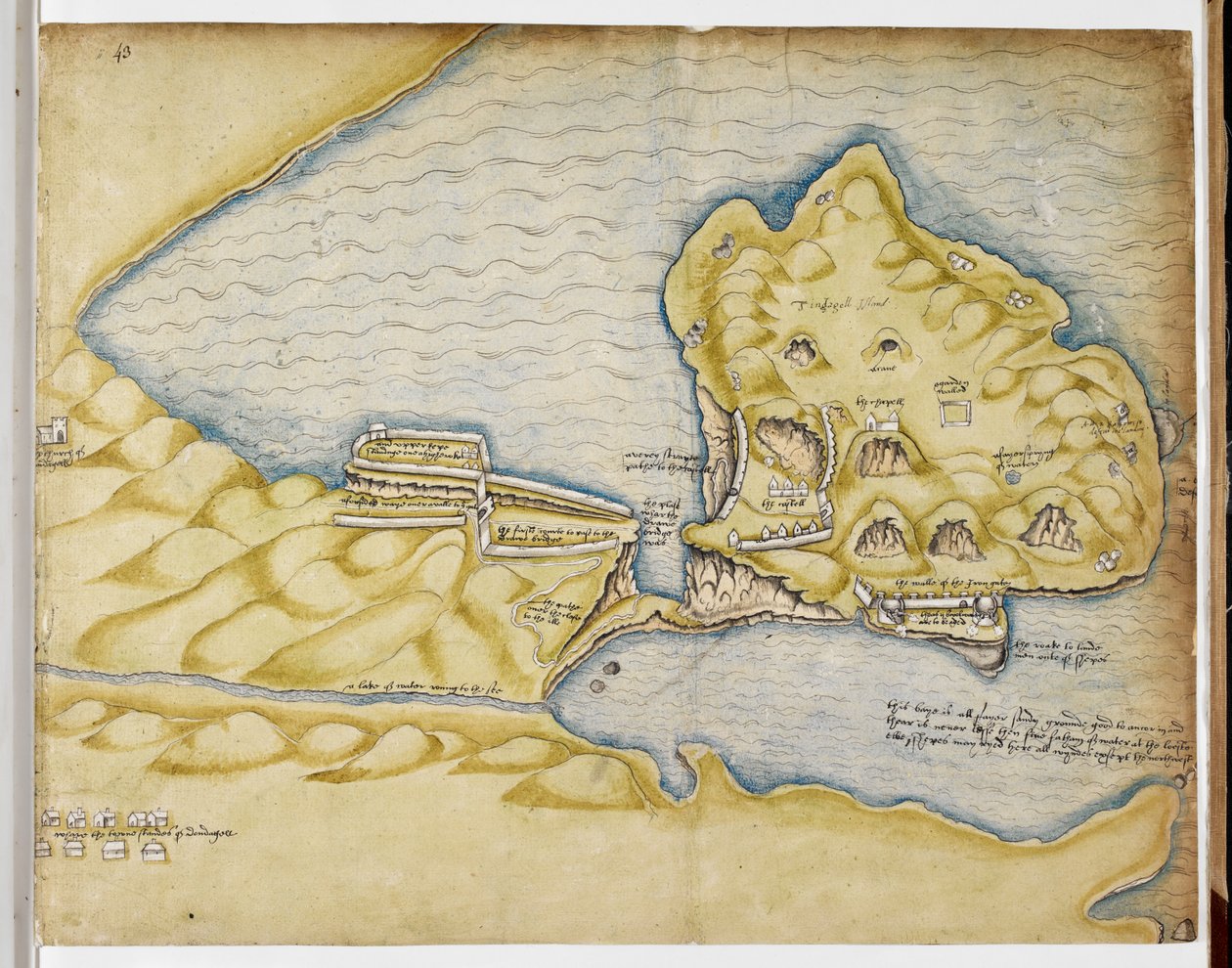 Richard Grenvillen Tintagel-suunnitelma, n. 1583 (kynä ja akvarelli paperille) tekijältä English School