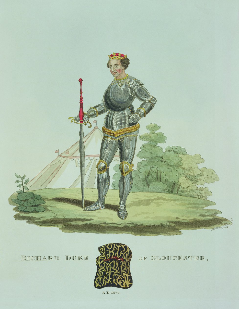 Richard III (1452-85) 1470, kaiverrus W. Maddocks, Samuel Rush Meyrickin Ancient Armourista, 1824 tekijältä English School