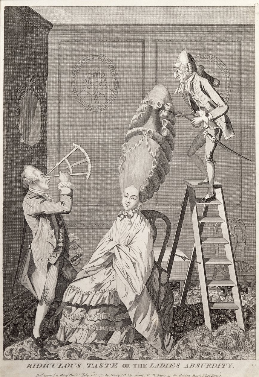 Naurettava maku or the Ladies Absurdity, pubi. kirjoittanut A. Darly, Lontoo, 1771 tekijältä English School