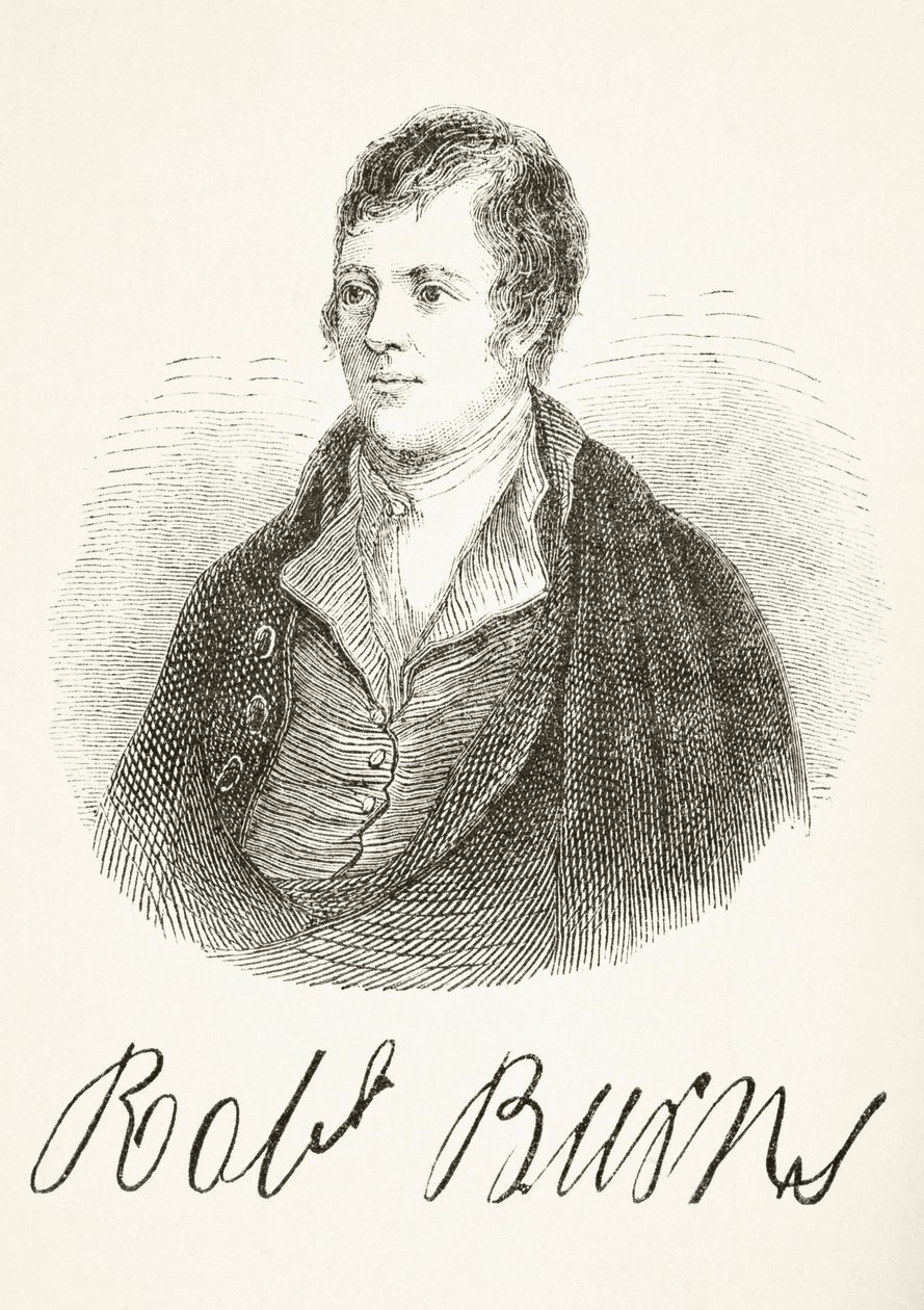 Robert Burns, William Hickman Smith Aubreyn (1858-1916) teoksesta The National and Domestic History of England, julkaistiin Lontoossa, noin 1890 tekijältä English School