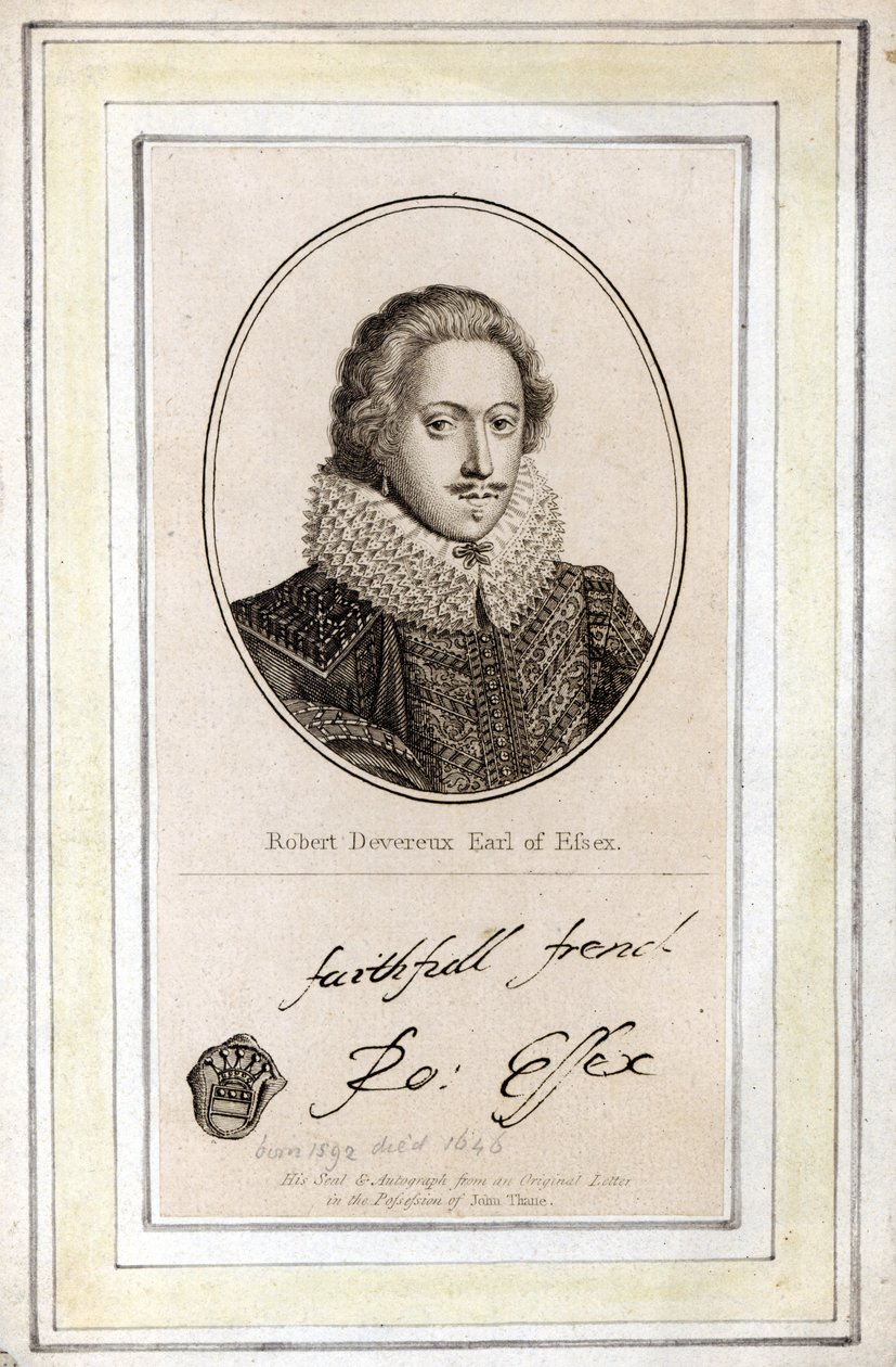 Robert Devereux, Essexin kolmas jaarli (1591-1646), hänen sinettinsä ja nimikirjoituksensa tekijältä English School