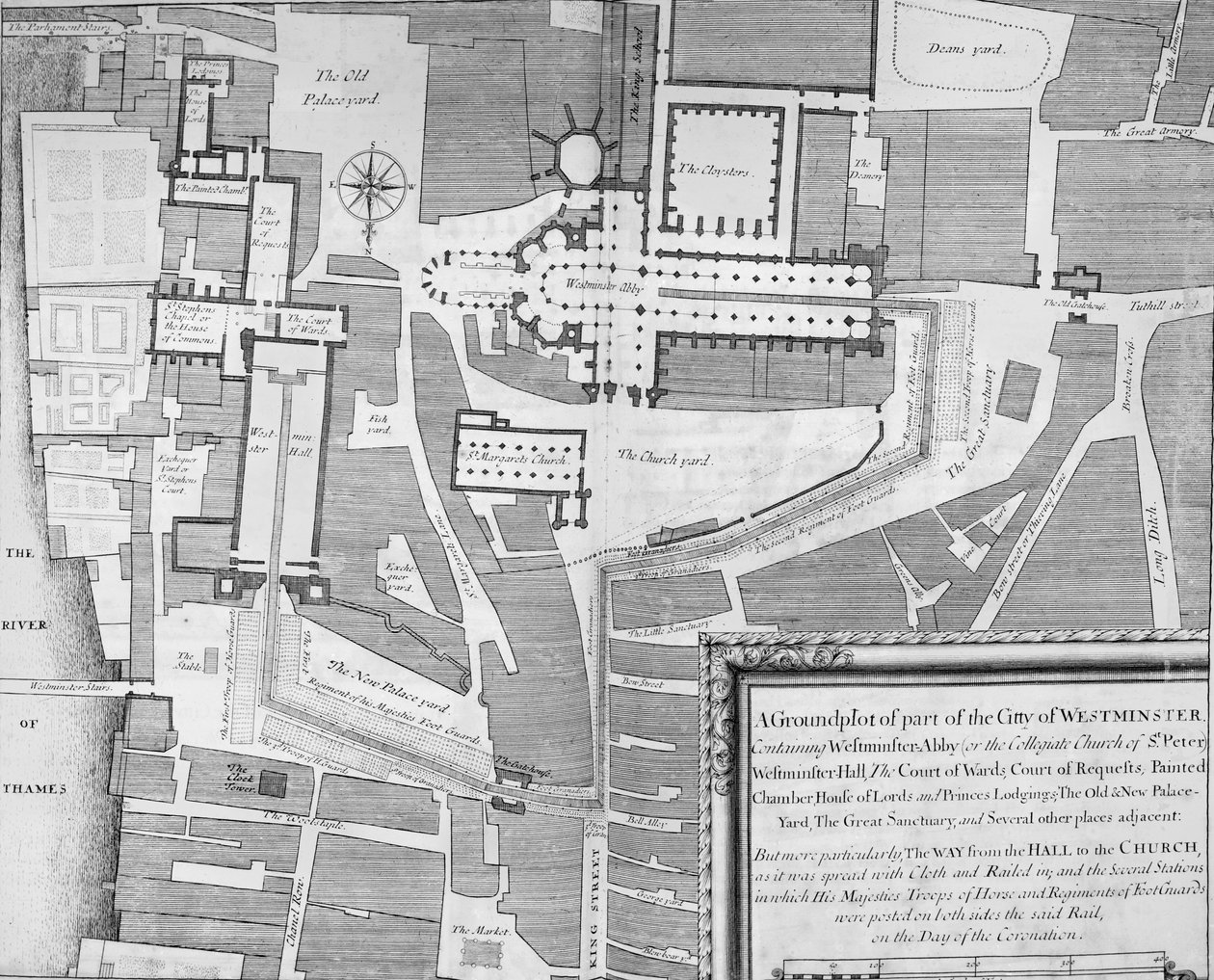 James II:n kruunauskulkueen reitti Westminster Hallista Westminster Abbeyyn tekijältä English School