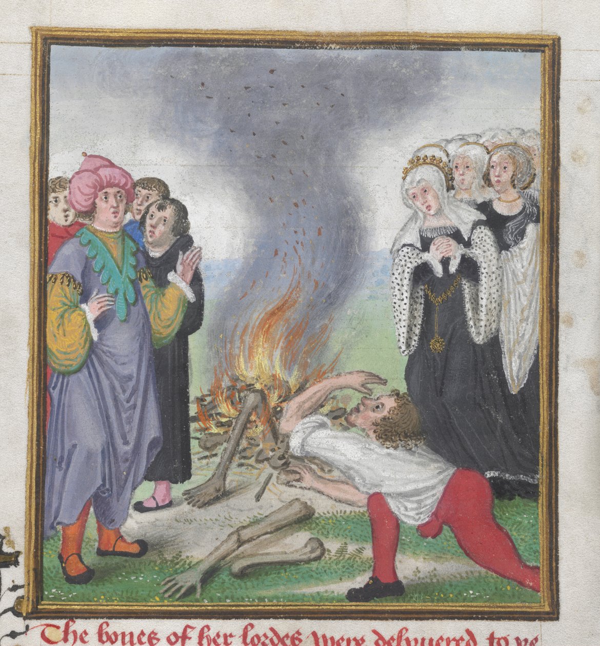 Roy 18 D II f.161 Theseus polttaa Theban kuninkaan Kreonin surmaamien ateenalaisten ruumiita John Lydgaten (n. 1370-n. 1451) 