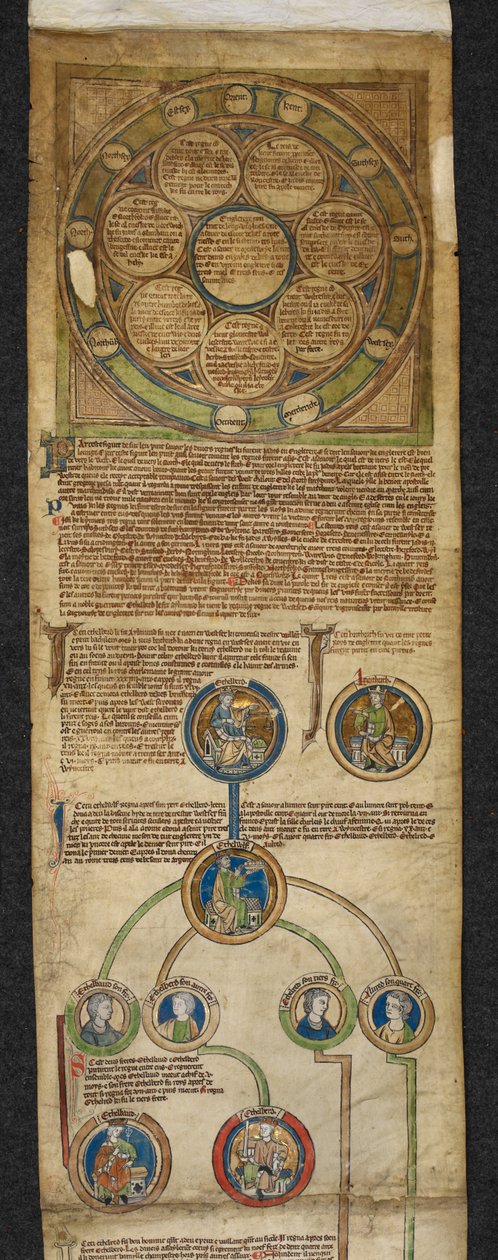 Royal 14 B. VI, Membrane 1, The Heptarchy and the Royal Genealogy, Egbertistä Alfrediin, kuva 