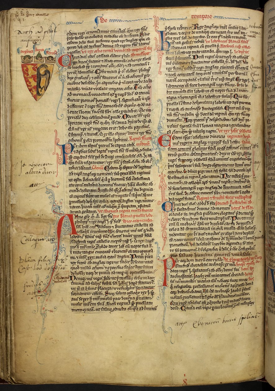 Royal 14 C.VII ff.86v Reunuksen koristelu Richard Leijonasydämen vaakunalla, kuva julkaisusta "Matthew Paris, Historia Anglorum, Chronica majora, Part III" tekijältä English School