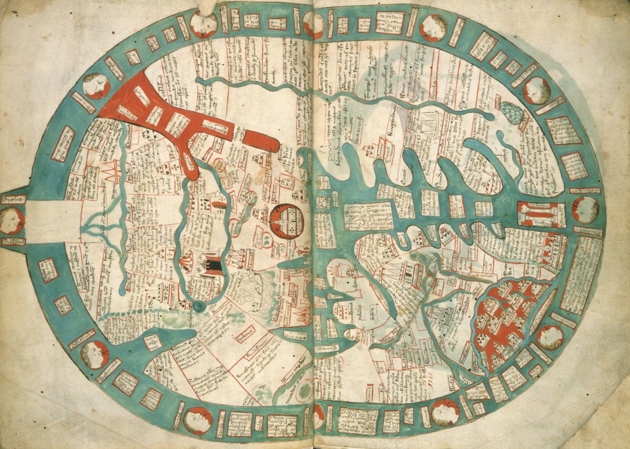 Royal 14 C IX ff.1v-2 Large World Map, 