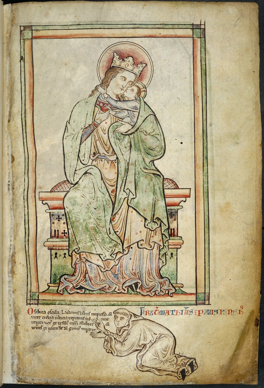 Royal 14 C. VII, f.6 Neitsyt ja lapsi taiteilijan kanssa, kuvitus "Historia Anglorum, Chronica Majora, osa III", kirjoittanut Matthew Paris tekijältä English School