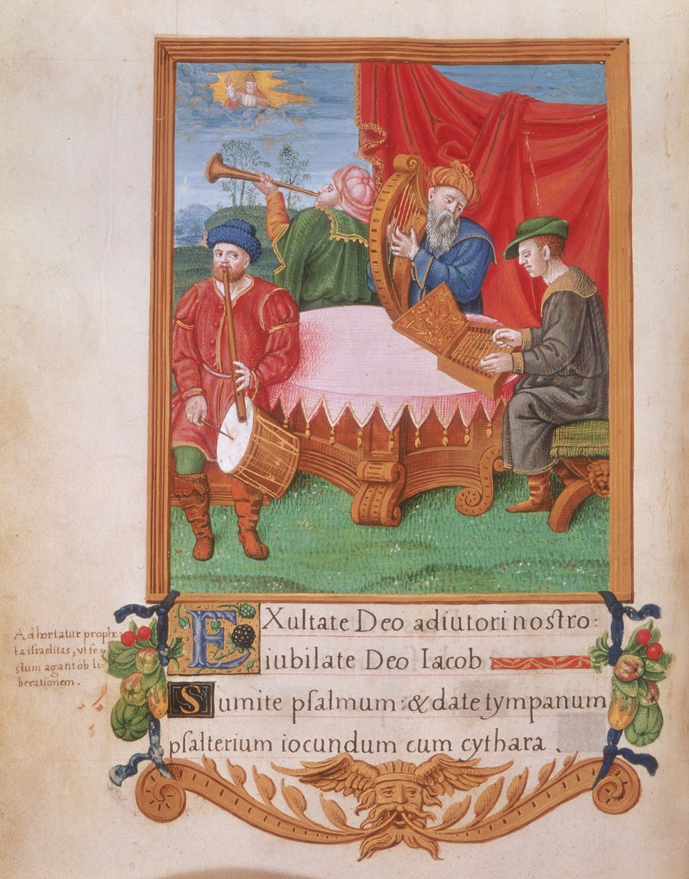 Royal 2 A.XVI fol.98v Tudor-muusikot, Henry VIII:n psalteri, n. 1530-47 (vellum) tekijältä English School