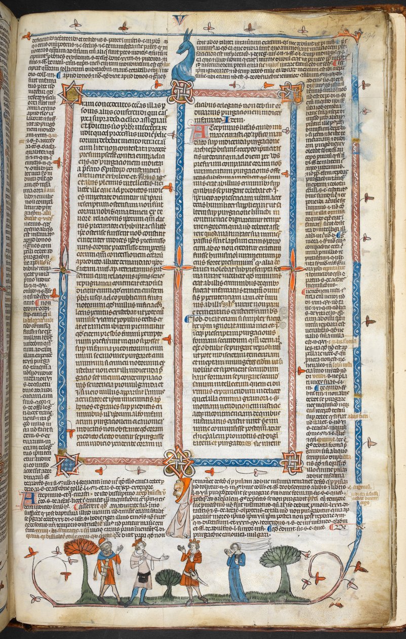 Royal MS 10 IV f.294r Keskiaikaiset hahmot ja reunakoristeet, kuvitus Smithfield Decretalsista (vellum) tekijältä English School