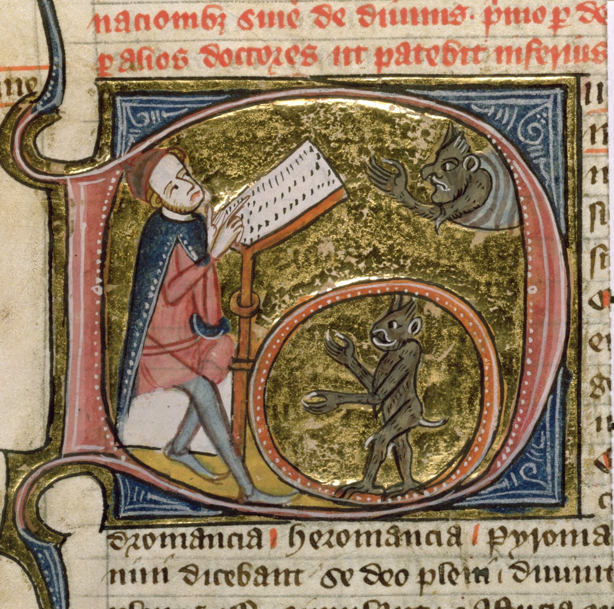 Royal MS 6E VI fol.535v Taikuri kutsumassa demoneja, James le Palmerin Omne Bonumista tekijältä English School