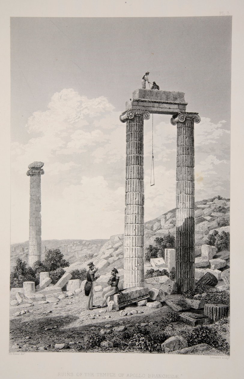 Apollon temppelin rauniot Branchidae, pubi. 1863 litografia. tekijältä English School