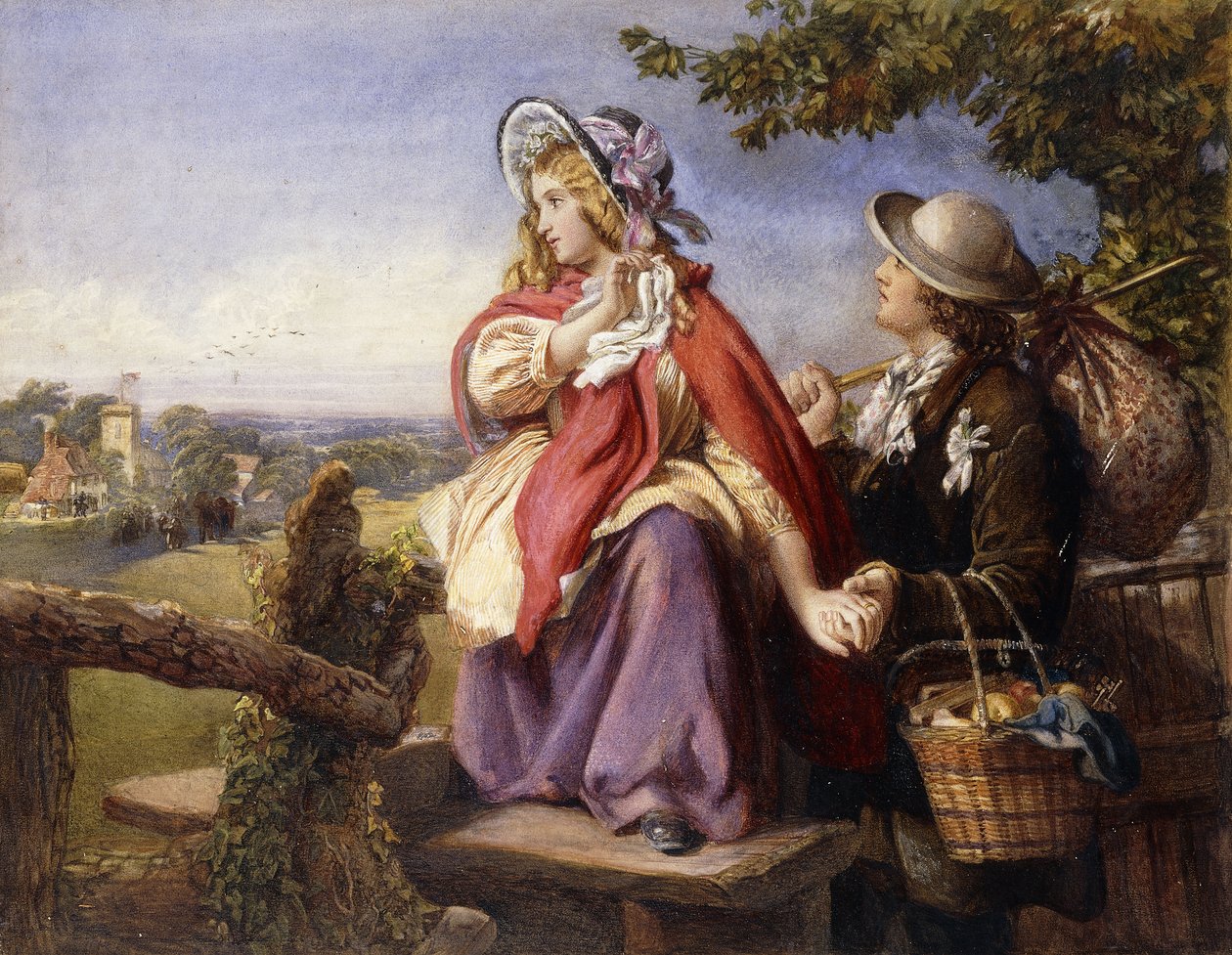 Rustic Lovers Crossing a Style, noin 1860 tekijältä English School