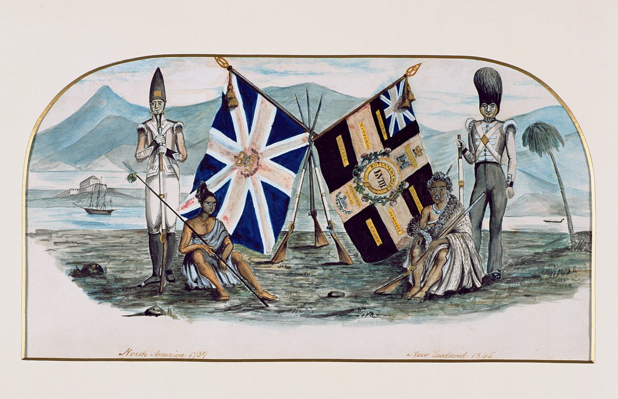 Rutlandshiren rykmentti, Pohjois-Amerikka 1759, Uusi-Seelanti 1845, n. 1850 (wc paperilla) tekijältä English School