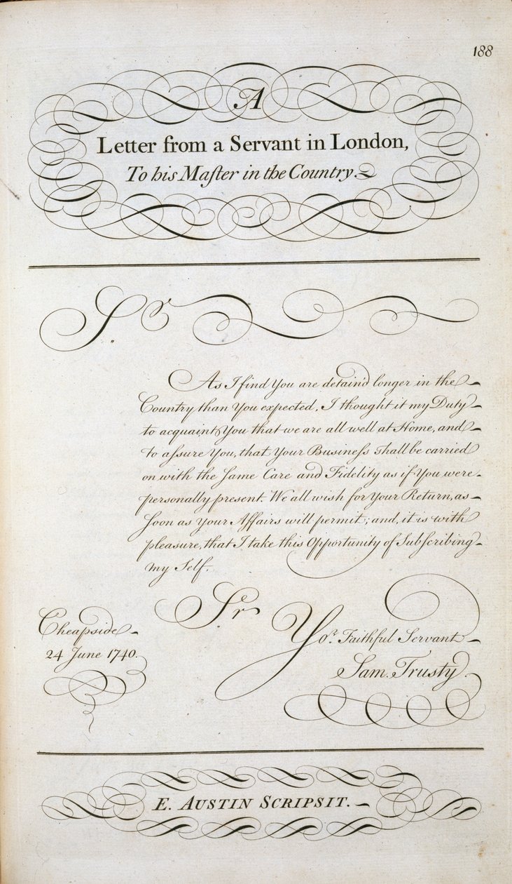 Mallikirje kirjainten mallikirjasta, n. 1740 tekijältä English School