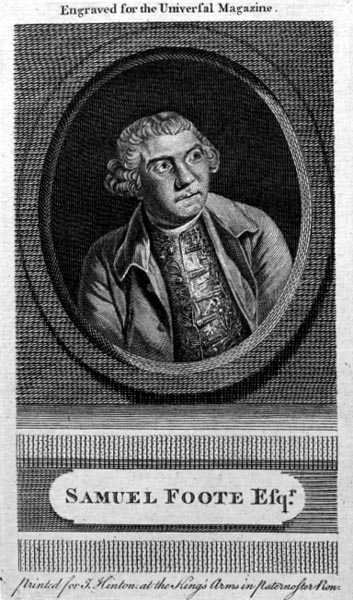 Samuel Foote (1720-77), kaiverrettu "Universal Magazine" -lehteä varten (kaiverrus) tekijältä English School