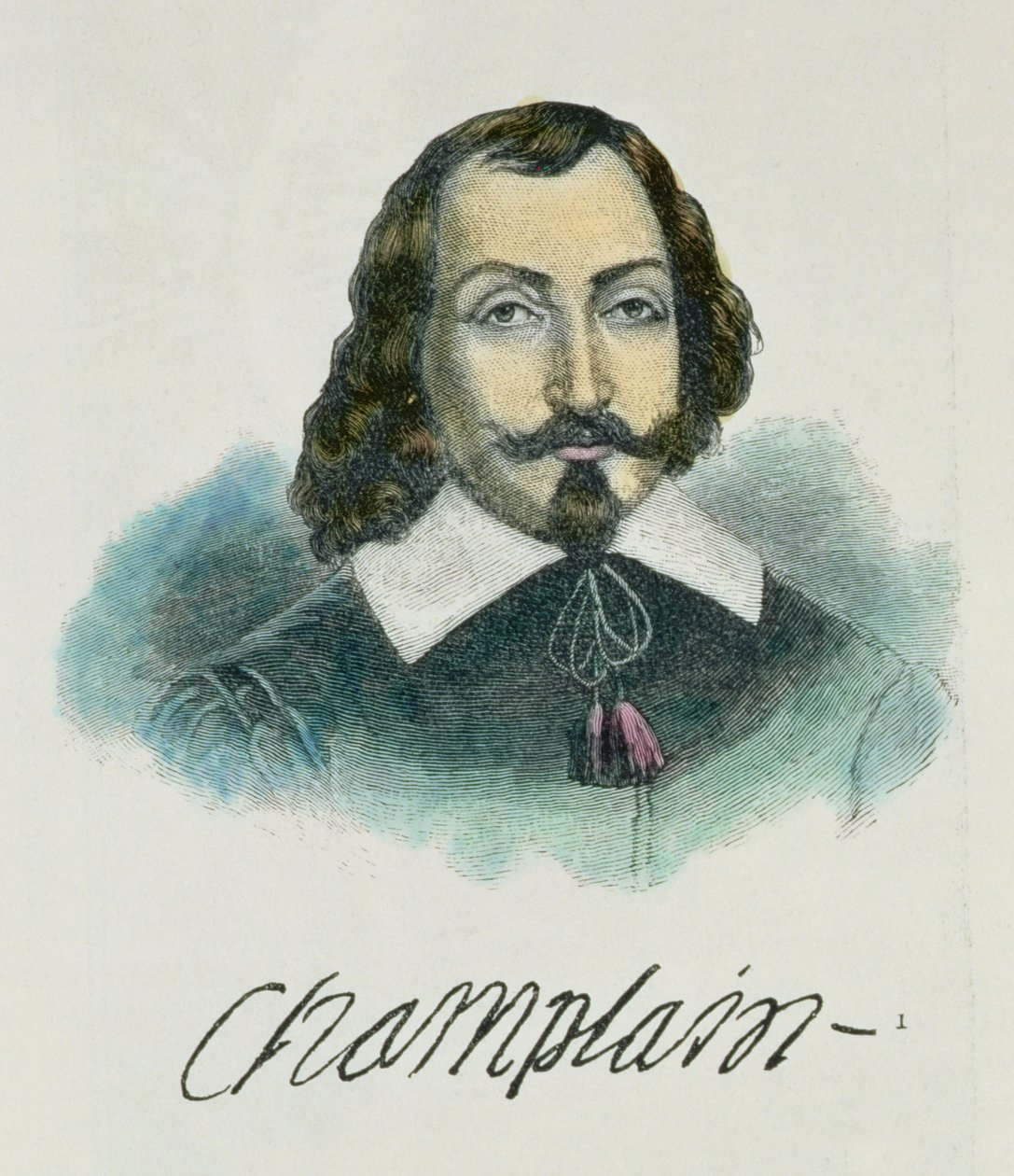 Samuel de Champlainin (n. 1567-1635) kuvitus julkaisun "Narrative and Critical History of America" IV osasta, 1886 (myöhempi väritys) tekijältä English School