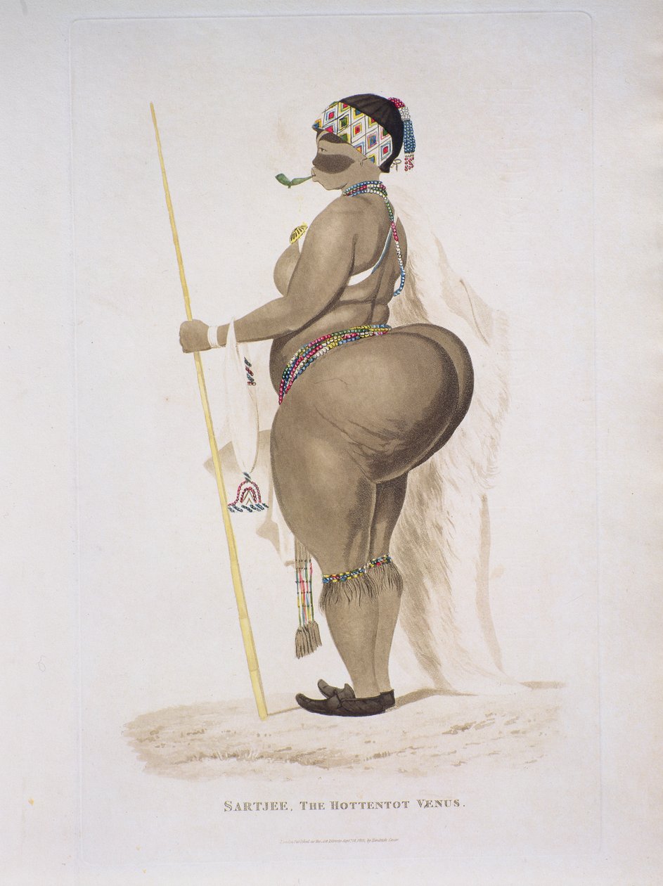Sartjee, The Hottentot Venus, 1810 (käsinvärinen kaiverrus) tekijältä English School