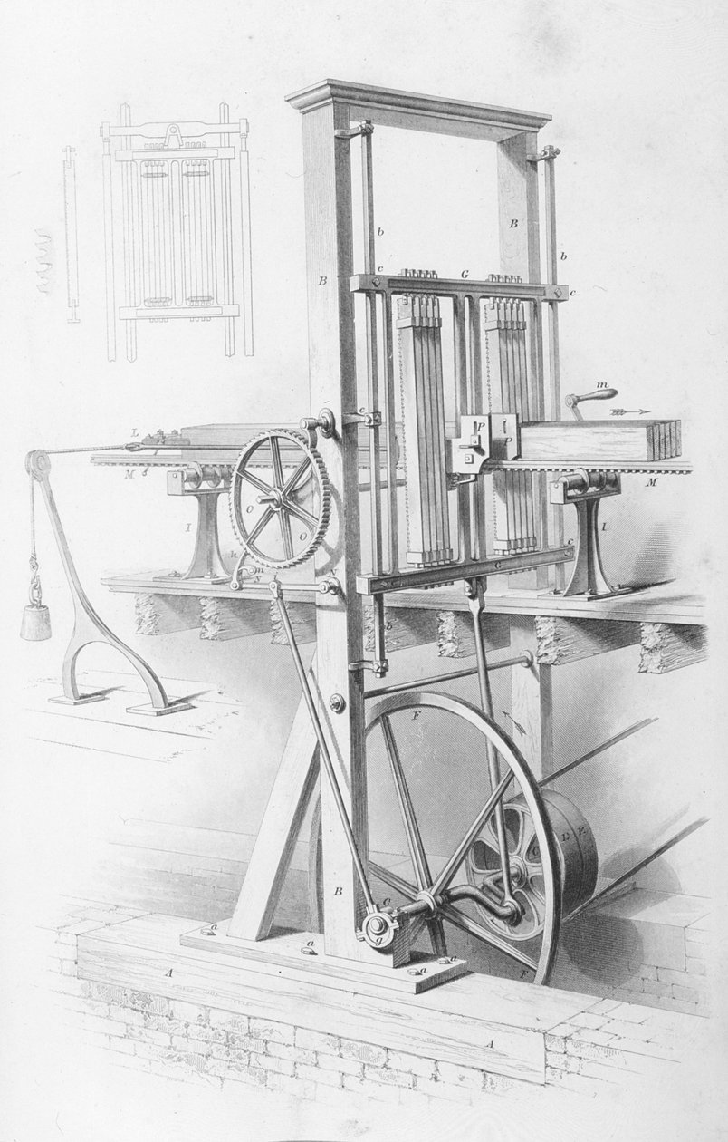 Saw in Saw Mill, Cyclopaedia of Useful Arts & Manufactures, toimittanut Charles Tomlinson, noin 1880-luku tekijältä English School