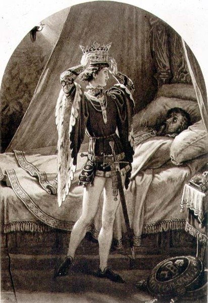 Kohtaus Henry IV:n (osa I) näytöksestä IV, kohtaus 2, William Shakespeare (1564-1616) (kaiverrus) tekijältä English School