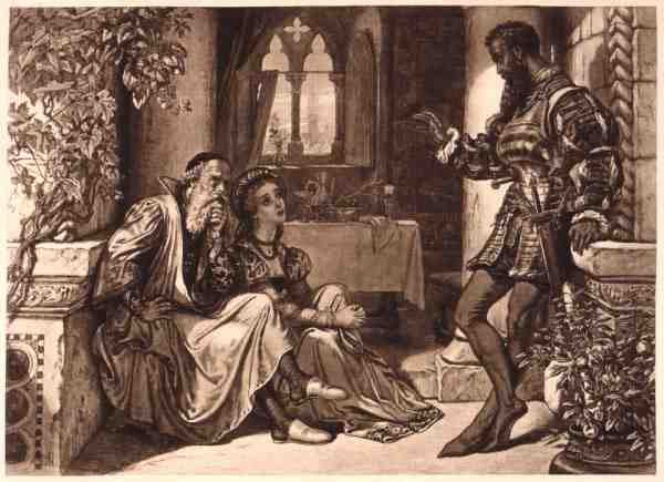Kohtaus Othellosta, näytös I Scene 3, kirjoittanut William Shakespeare (1564-1616) (kaiverrus) tekijältä English School
