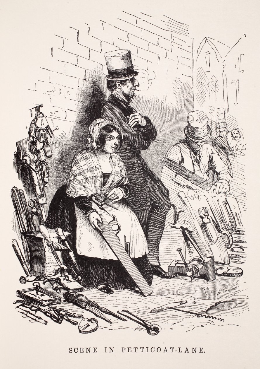 Scene in Petticoat-Lane, kuvitus London Laborista ja London Poorista Henry Mayhew, pubi. 1862 tekijältä English School