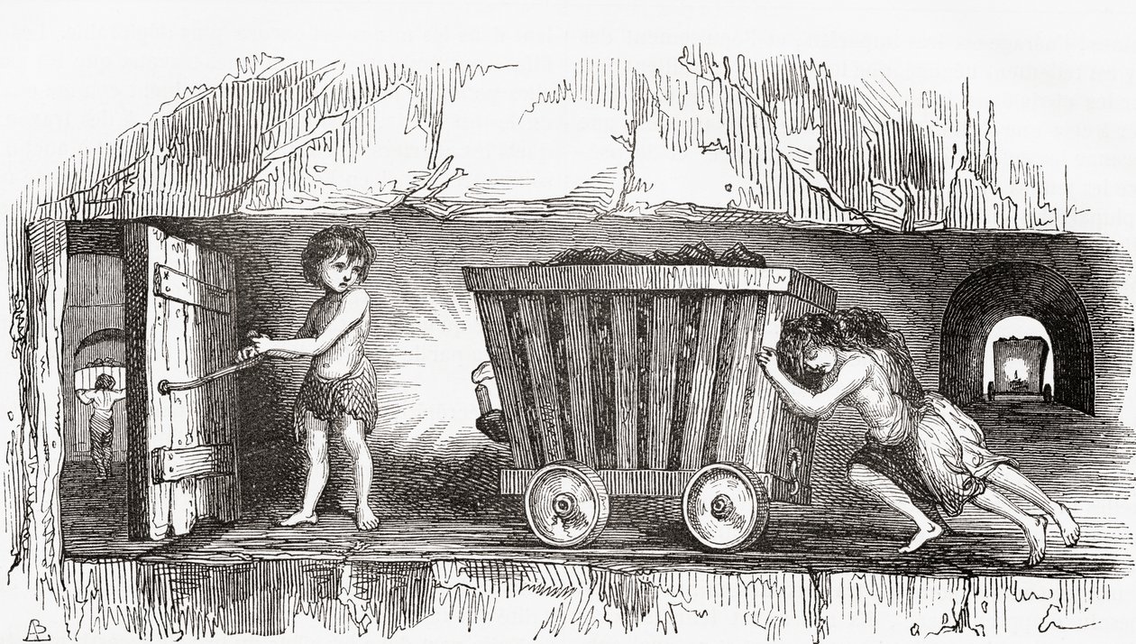 Näkymä englantilaisessa hiilikaivoksessa, 1800-luvun alku (kaiverrus) tekijältä English School