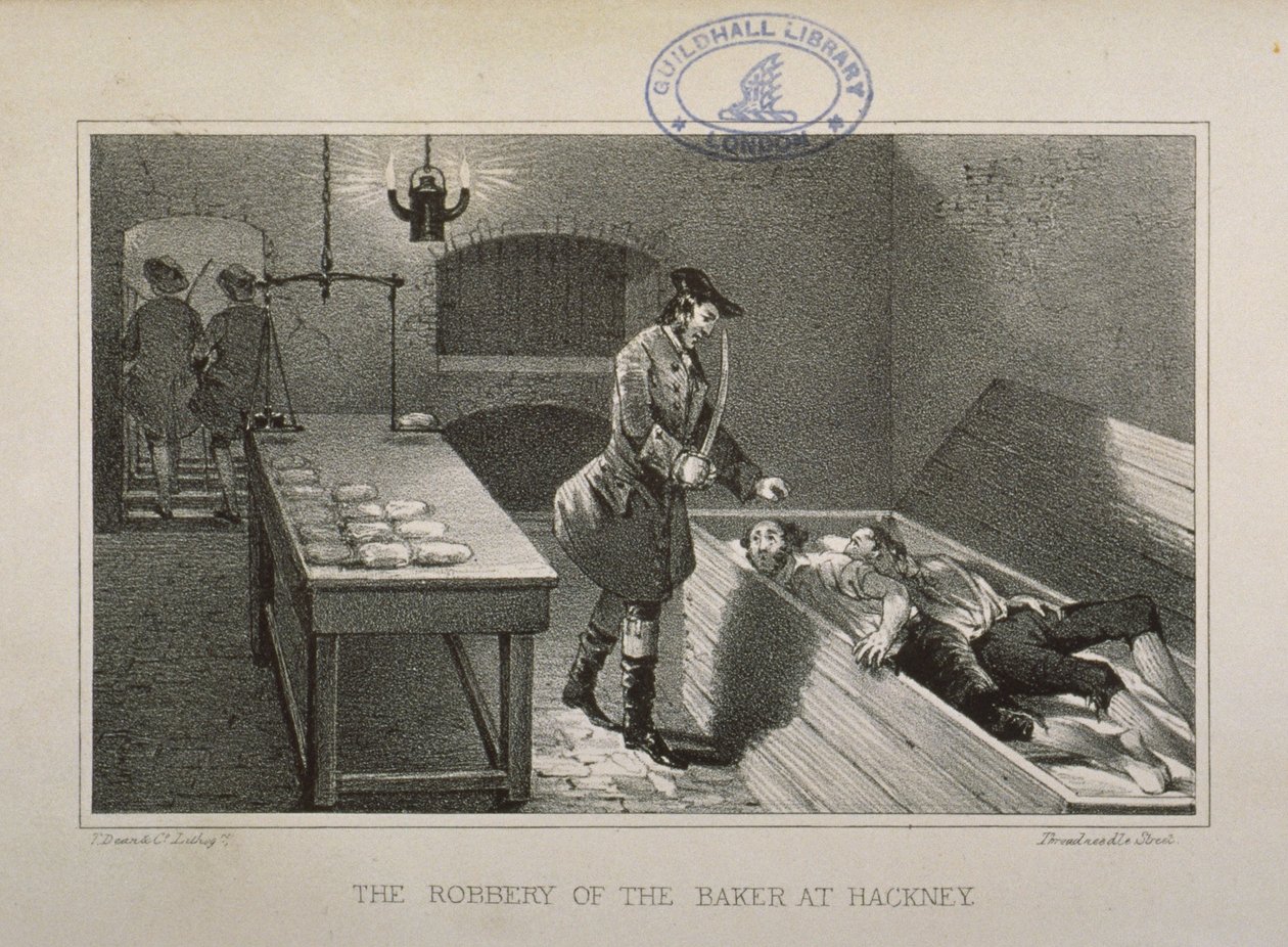 Kohtaus Hackney Bakerin ryöstöstä, n. 1730 tekijältä English School