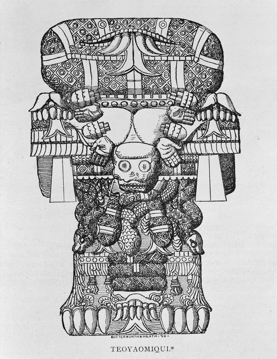 Sculpture of the Goddess Coatlicue, "Narrative and Critical History of America", pub. vuonna 1889 (kaiverrus) tekijältä English School