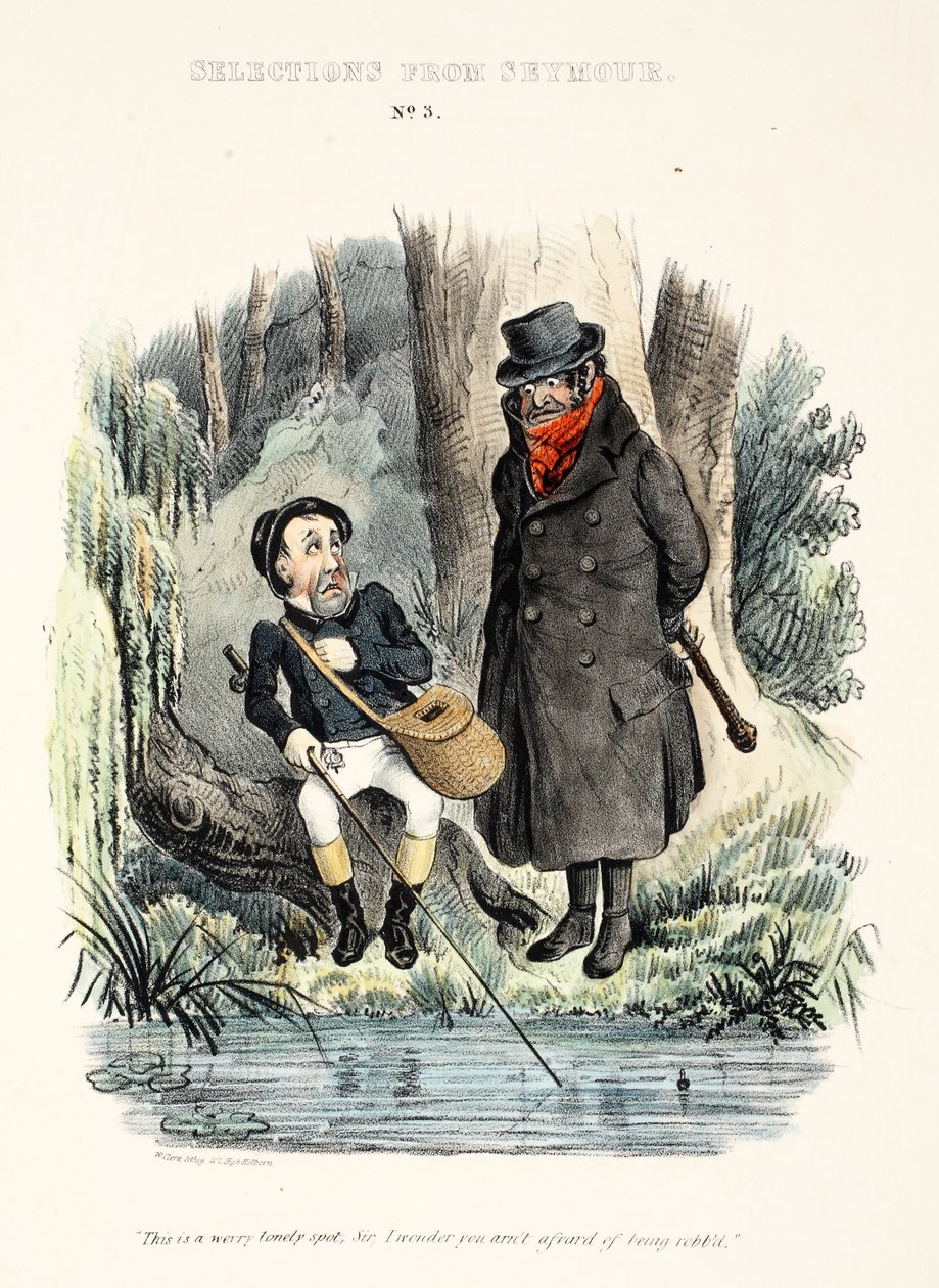 Valikoima Seymourilta: Nro 3, "Tämä on yksinäinen paikka, sir, ihmettelen, ettet pelkää joutua ryöstetyksi." Pubi n. 1840 (käsinvärinen kaiverrus) tekijältä English School