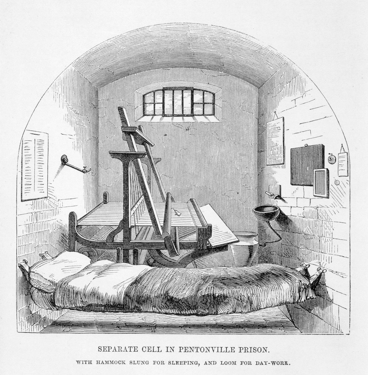 Erillinen selli Pentonvillen vankilassa, julkaisusta The Criminal Prisons of London and Scenes of Prison Life, kirjoittaneet Henry Mayhew (1812-87) ja John Binny, 1862 tekijältä English School