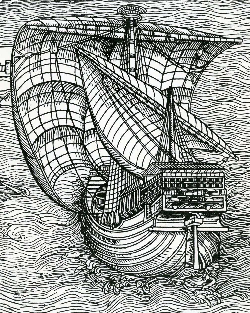 "Ship of Columbus" Time, julkaisusta "The Narrative and Critical History of America", toimittanut Justin Winsor, Lontoo, 1886 tekijältä English School