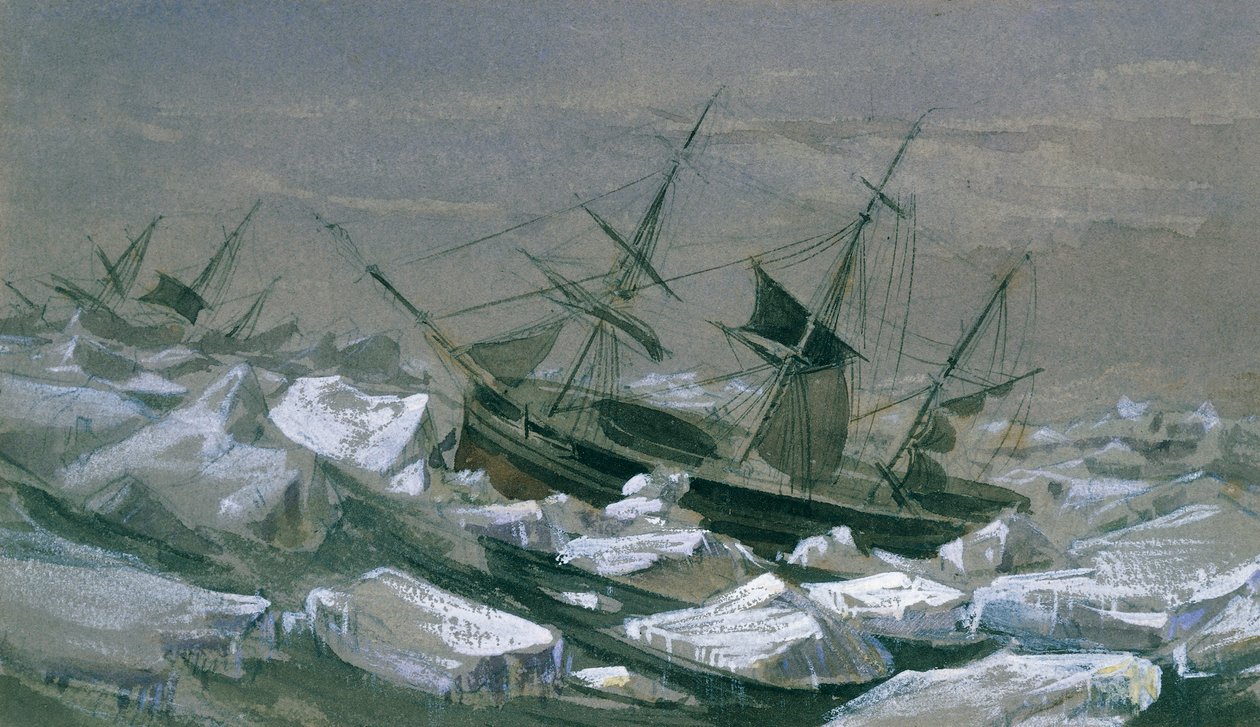 James Clark Rossin lähetys laivoilla "Erebus" ja "Terror" etsimään eteläistä magneettinapaa (öljy kankaalle) tekijältä English School