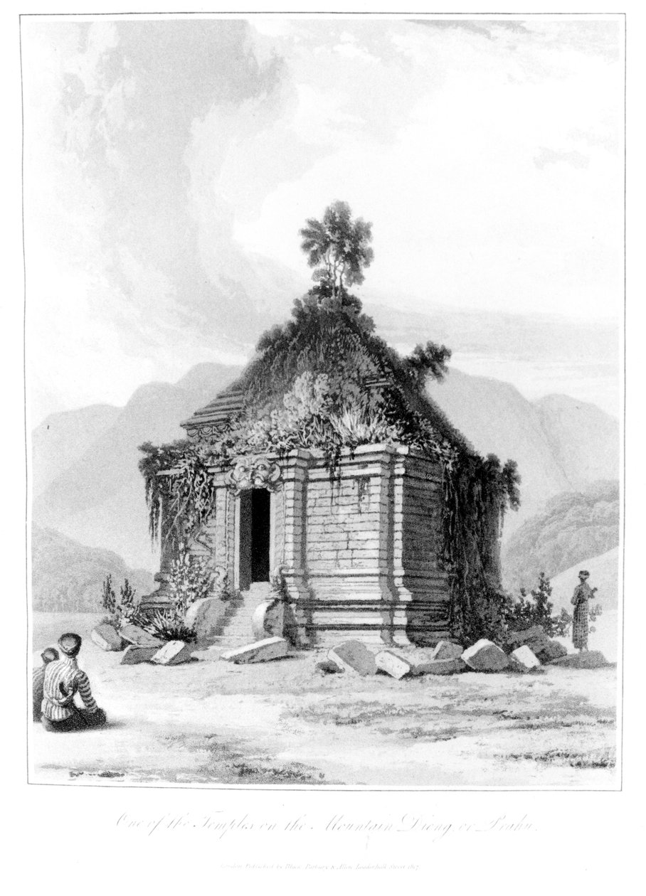 Shrine on Mountain Dieng tai Prahu Keski-Javalla, julkaisusta History of Java, osa 2, julkaistu 1817 tekijältä English School