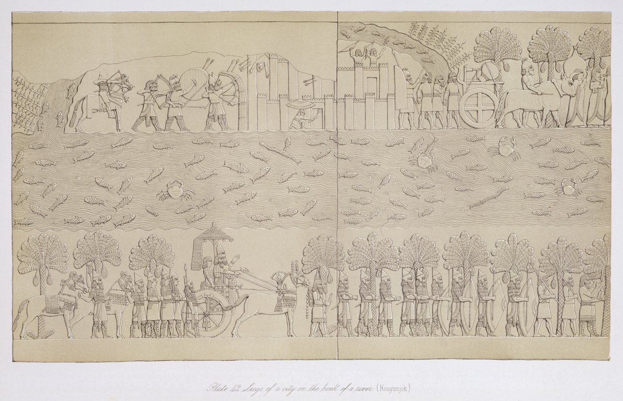 Joen rannalla sijaitsevan kaupungin piiritys, levy 42 Ninivestä ja sen jäännökset, Austen Henry Layard (1817-94), julkaistu 1849 tekijältä English School